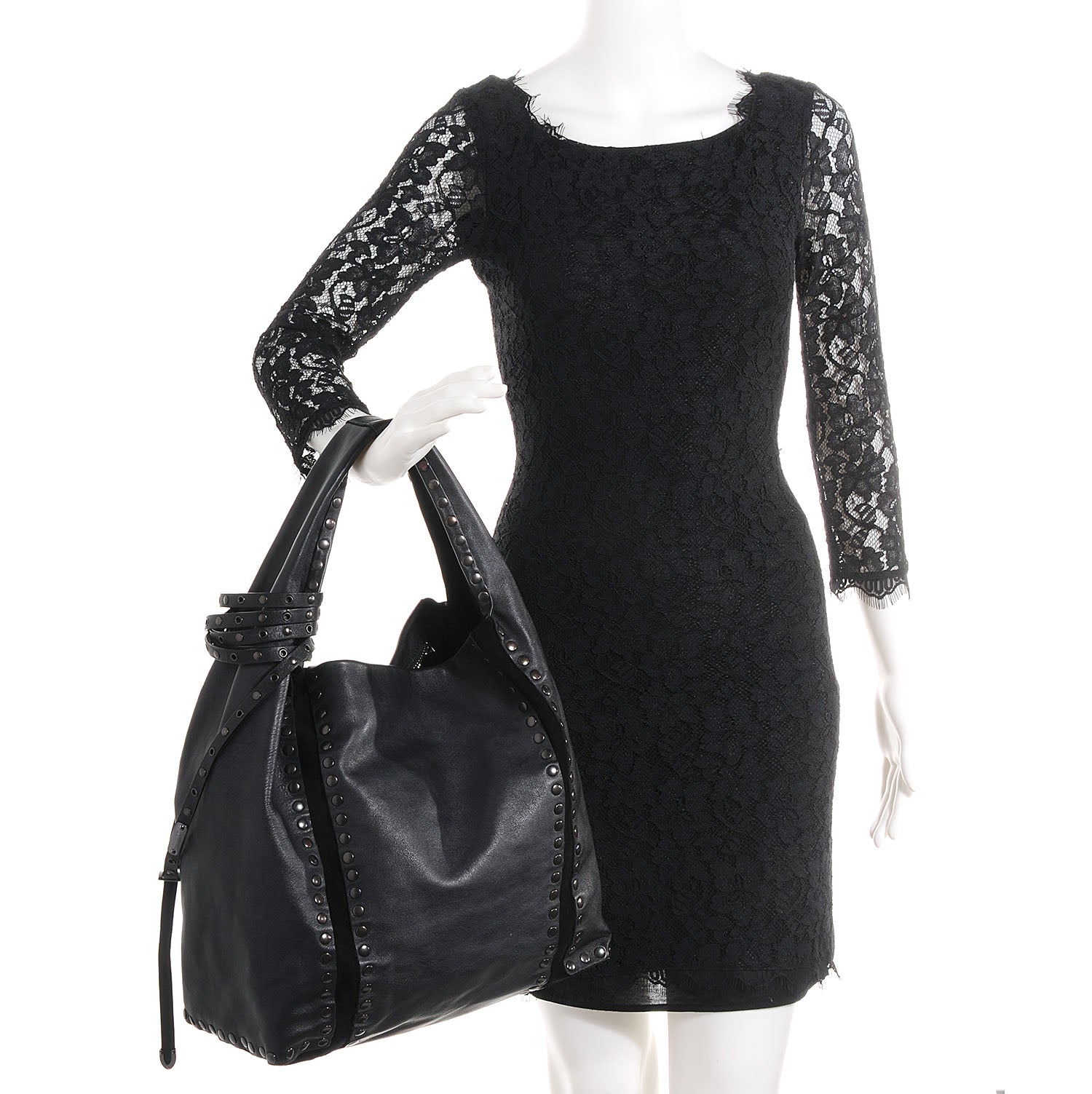 Jimmy Choo Leather Studded Medium Saba Hobo Black 2 of 9
