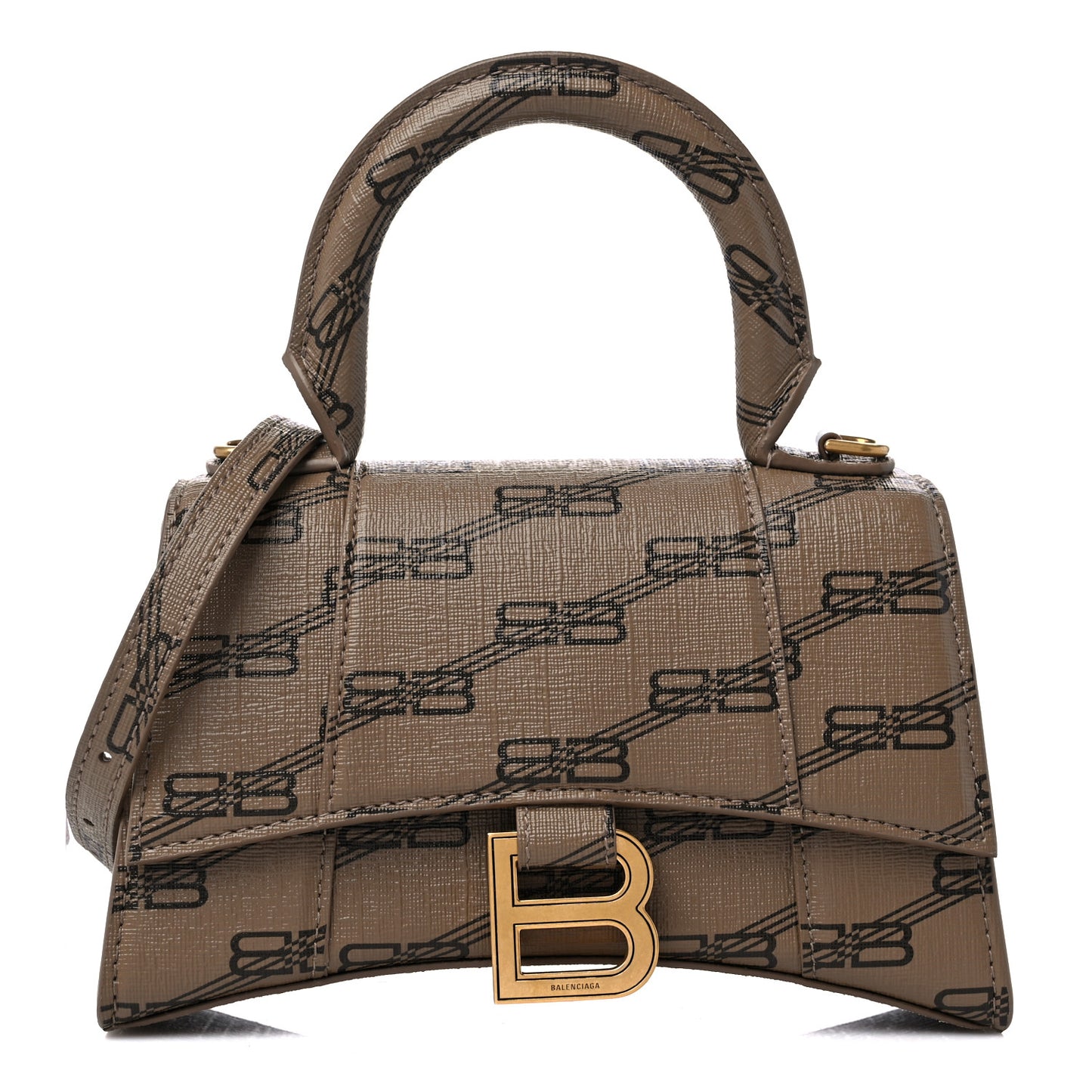 Coated Canvas BB Monogram Hourglass Top Handle Bag XS Beige Brown
