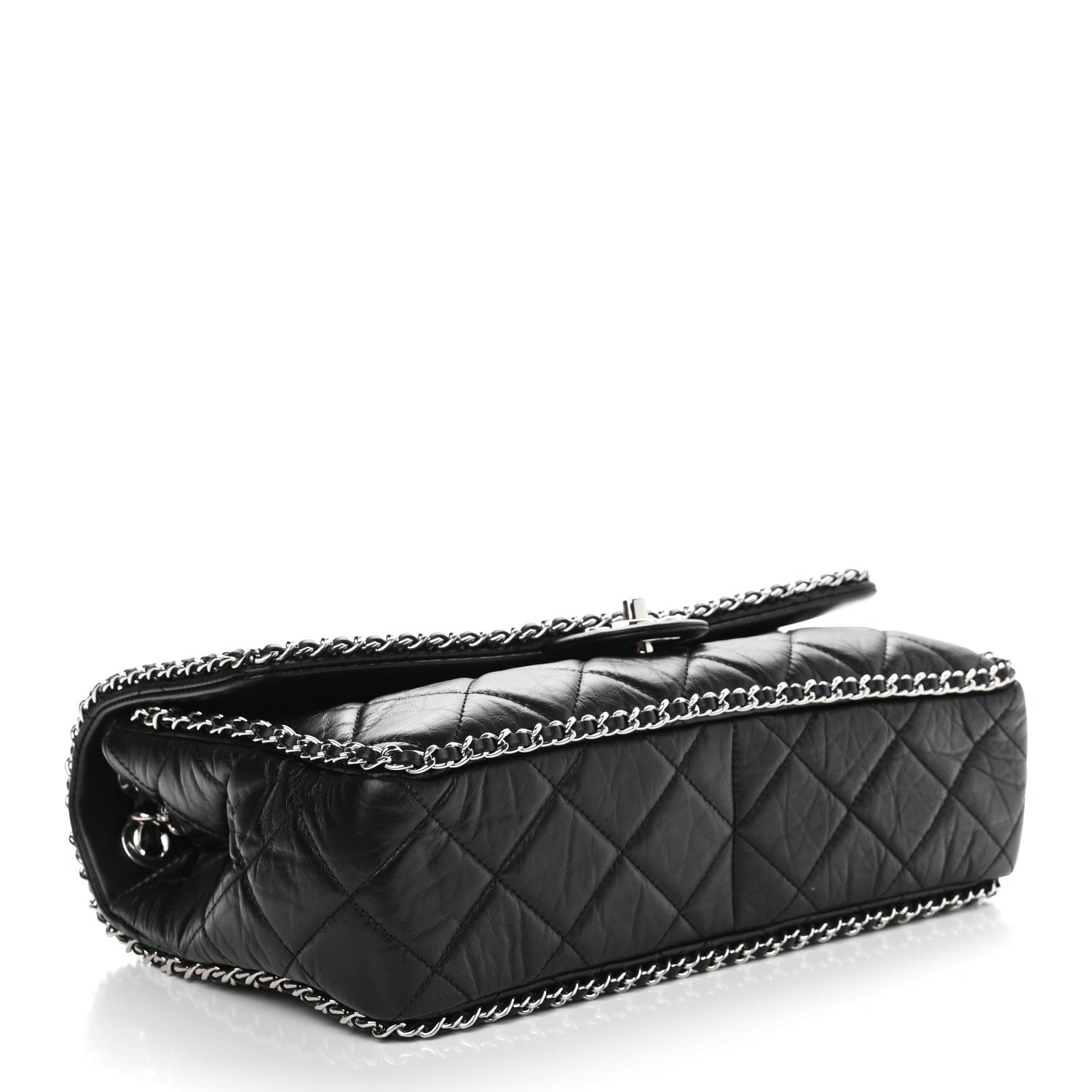 Chanel Crumpled Calfskin Quilted Large Chain All Over Flap Bag Black 4 of 9