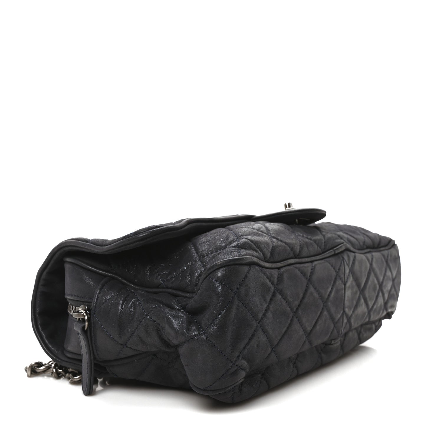 Iridescent Calfskin Quilted Large Shiva Flap Navy Blue