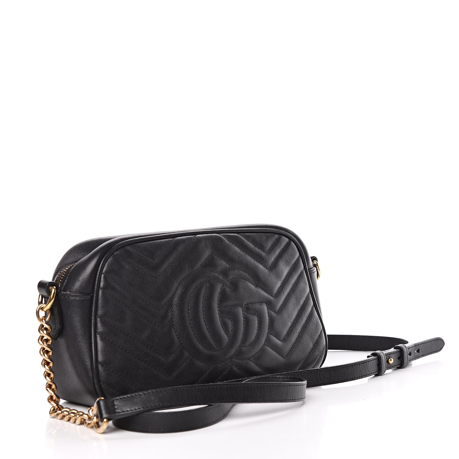 Gucci Calfskin Matelasse Small GG Marmont Chain Shoulder Bag Black 3 of 17