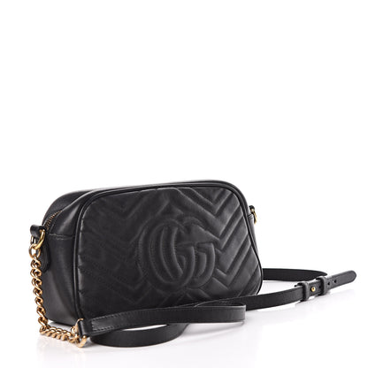 Gucci Calfskin Matelasse Small GG Marmont Chain Shoulder Bag Black 3 of 17
