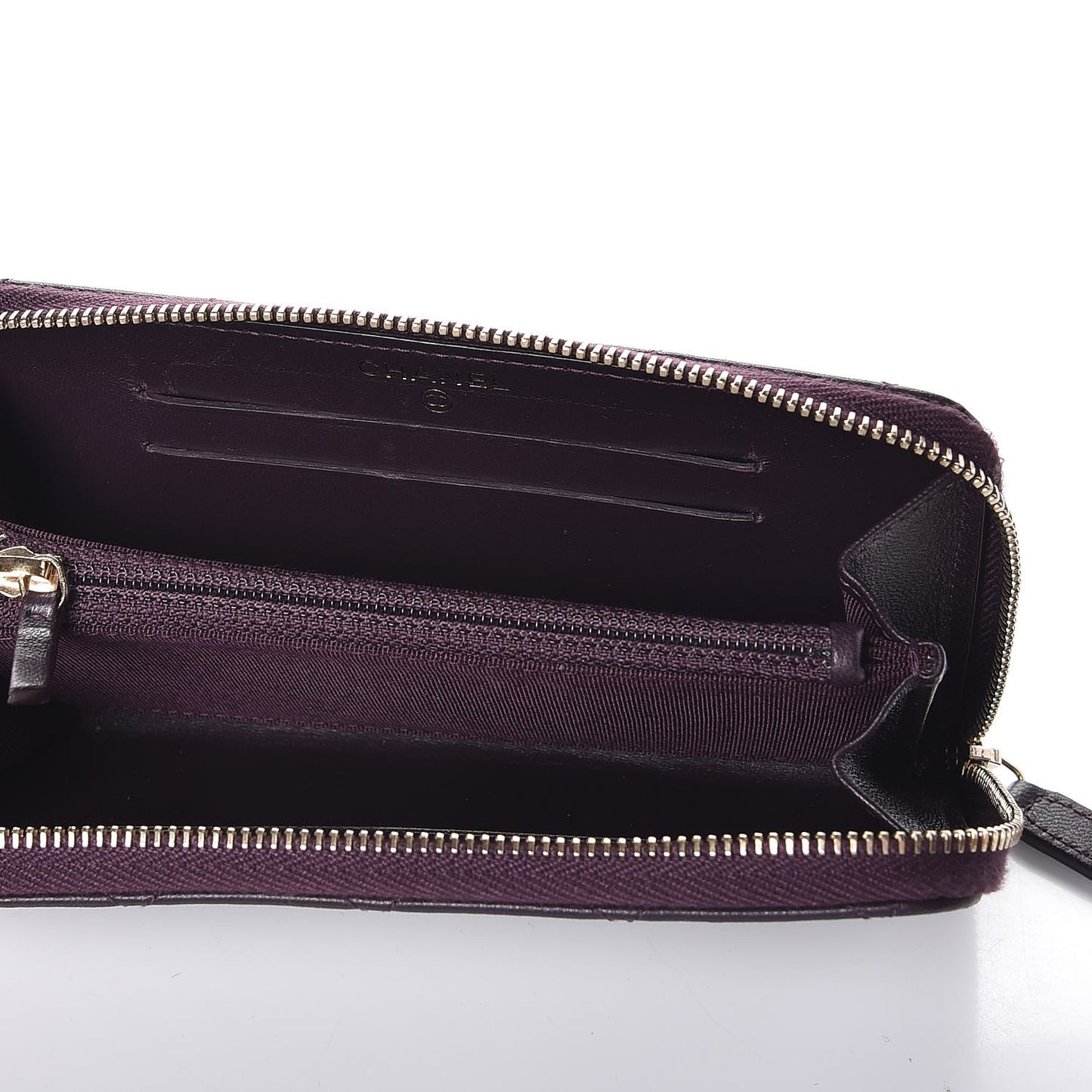 Lambskin Quilted Small Zip Around Wallet Dark Purple