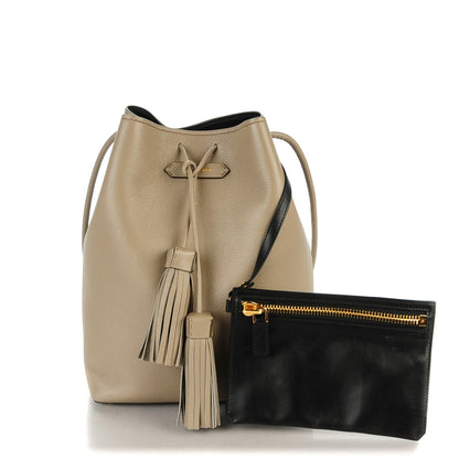 Tom Ford Calfskin Medium Double Tassel Bucket Taupe 1 of 8