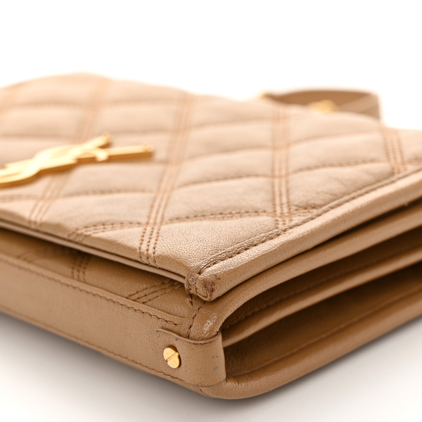 Lambskin Diamond Quilted Becky Chain Wallet Natural Tan