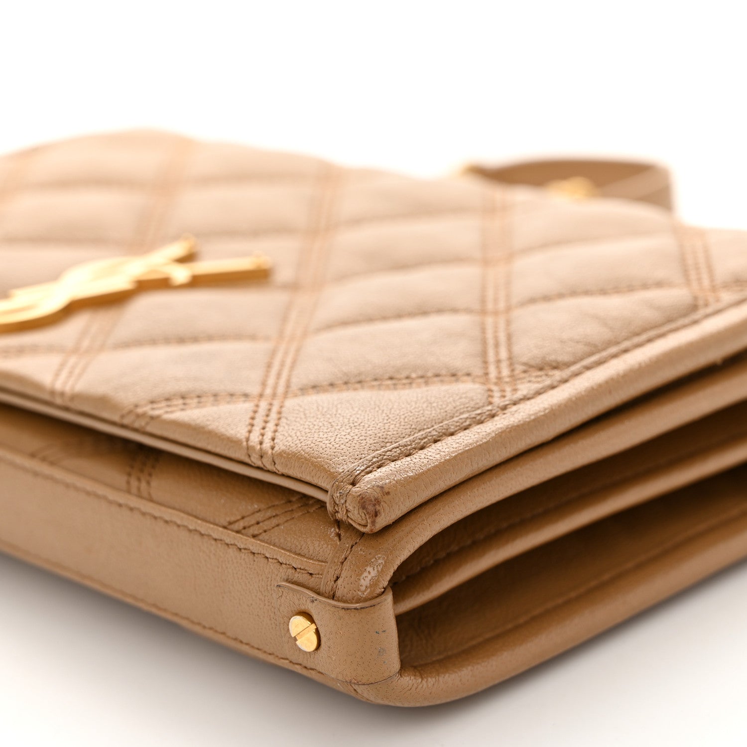 Saint Laurent Lambskin Diamond Quilted Becky Chain Wallet Natural Tan 9 of 11