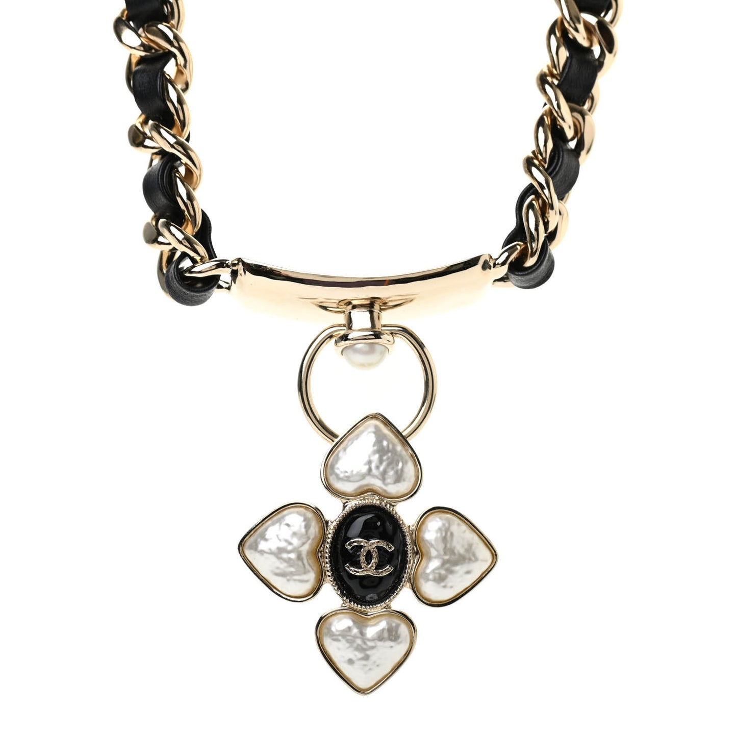 Lambskin Pearl Resin CC Choker Gold Black