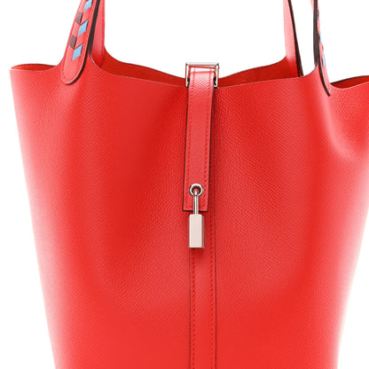 Hermes Epsom Tressage De Cuir Picotin Lock 22 MM Rouge Coeur Bleu du Nord Rouge H 7 of 11