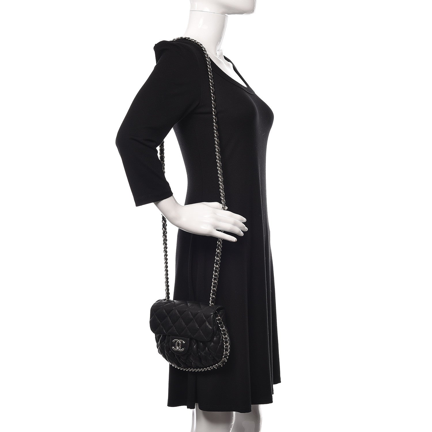 Chanel Washed Lambskin Quilted Mini Chain Around Messenger Black 2 of 10