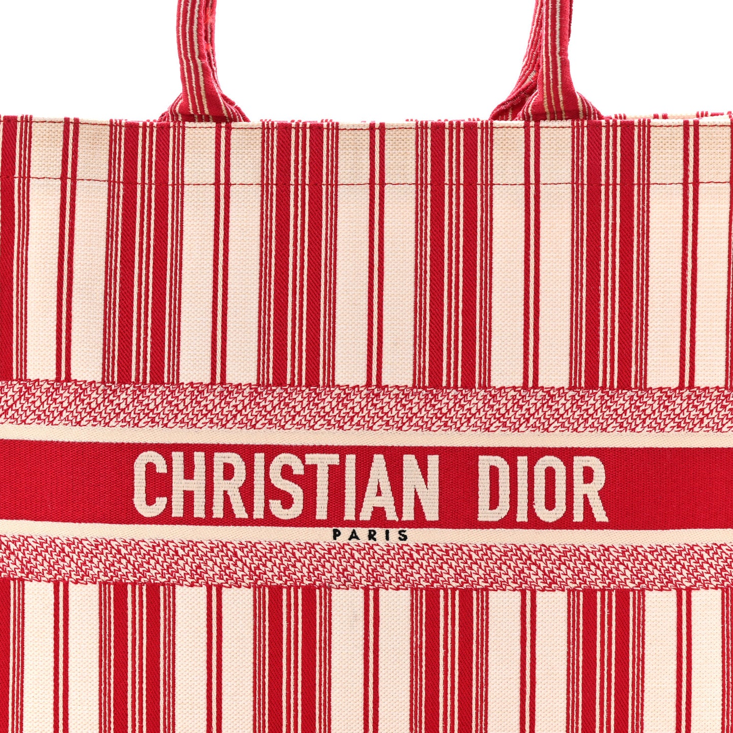 Canvas Embroidered Mykonos Large Striped Book Tote Red