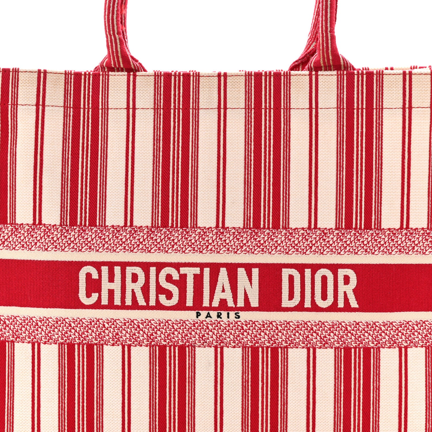 Christian Dior Canvas Embroidered Mykonos Large Striped Book Tote Red 8 of 11