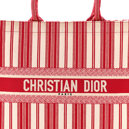 Christian Dior Canvas Embroidered Mykonos Large Striped Book Tote Red 8 of 11