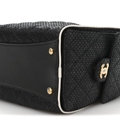 Chanel Braided Raffia Calfskin Small Chanel 25 Handbag Black White 18 of 19