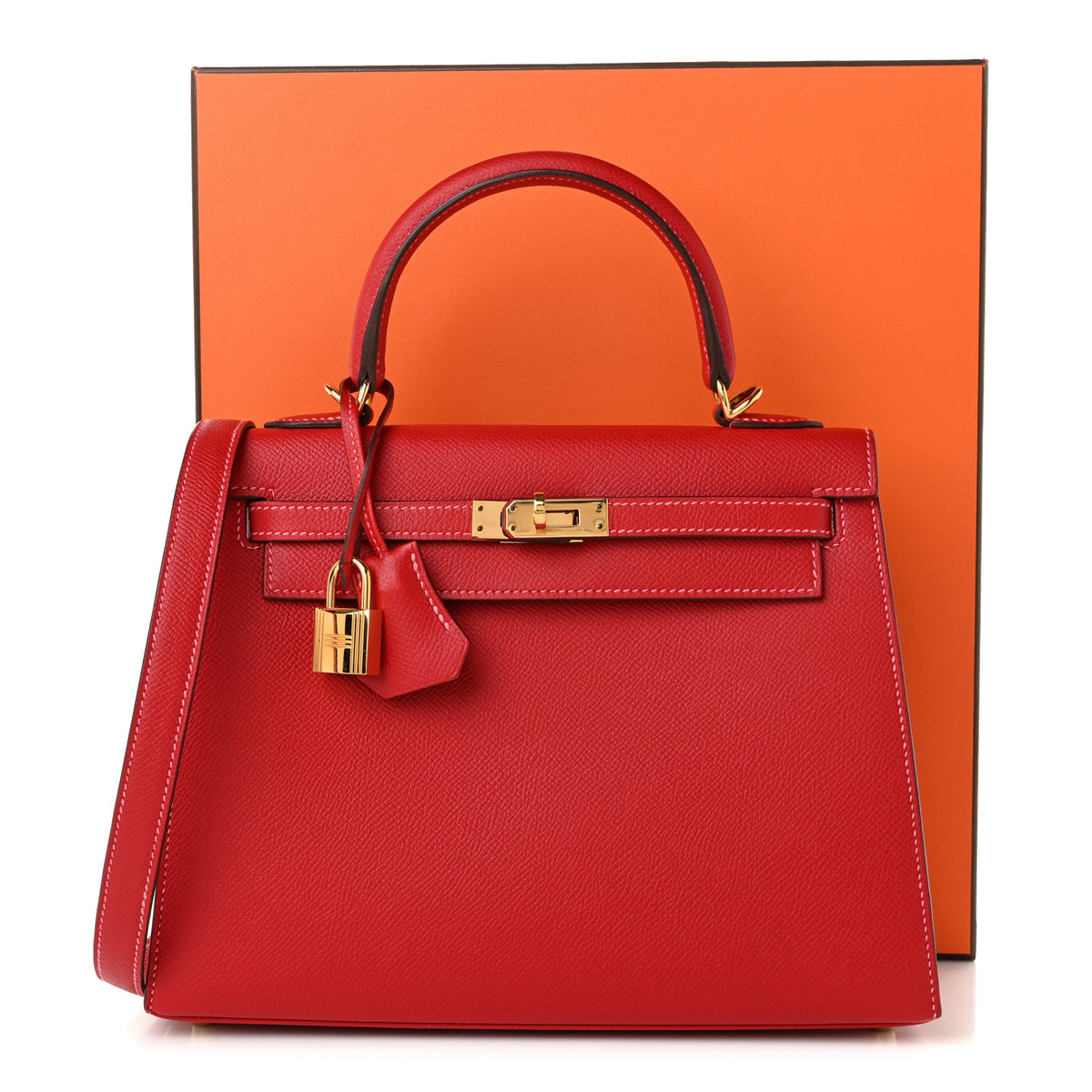 Hermes Epsom Horseshoe Kelly Sellier 25 Rouge Casaque Rose Lipstick 11 of 11