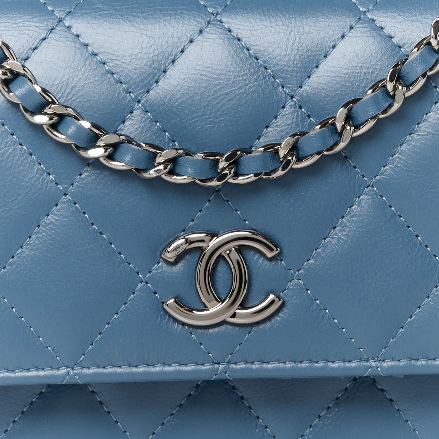 Chanel Shiny Crumpled Calfskin Strass Quilted Mini Top Handle Wallet On Chain Blue 8 of 11