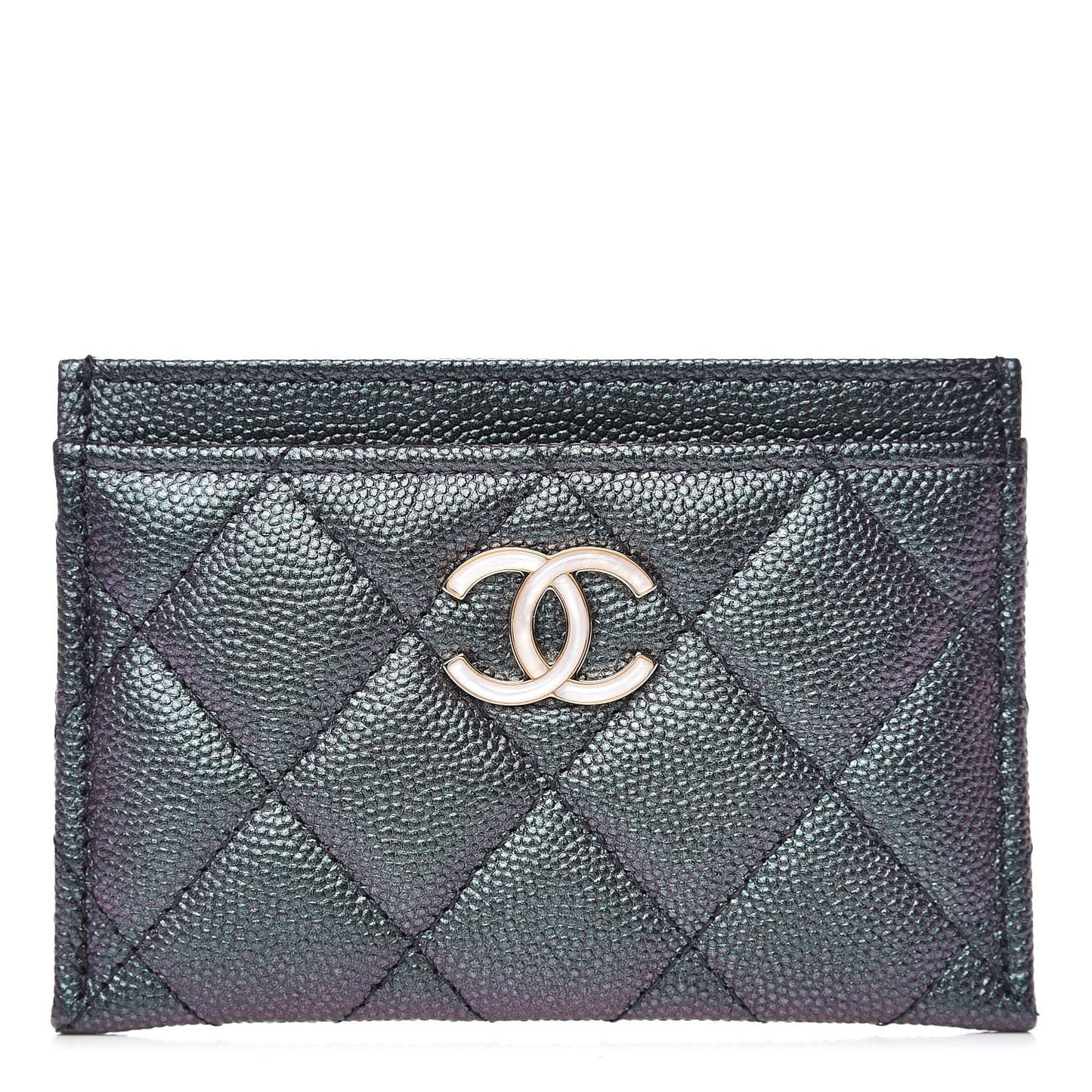 Iridescent Caviar Quilted Card Holder Black