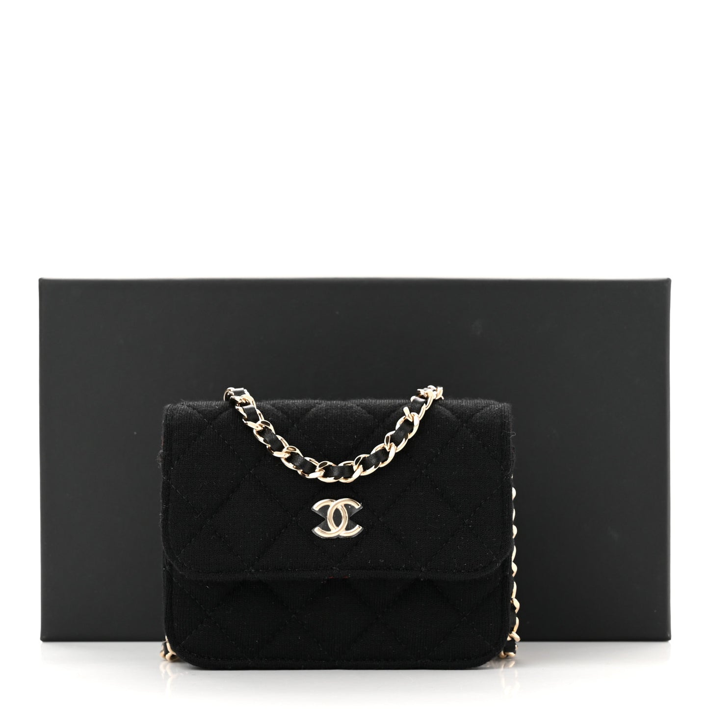 Wool Quilted Clutch With Chain Black