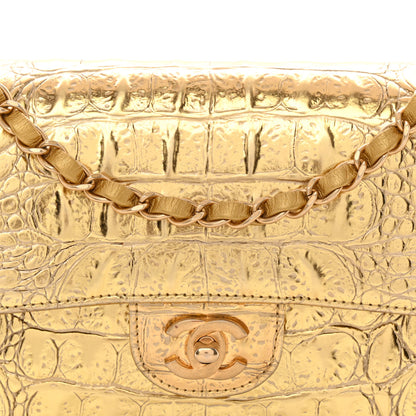 Chanel Metallic Calfskin Crocodile Embossed Cocodile Small Double Flap Gold 8 of 10