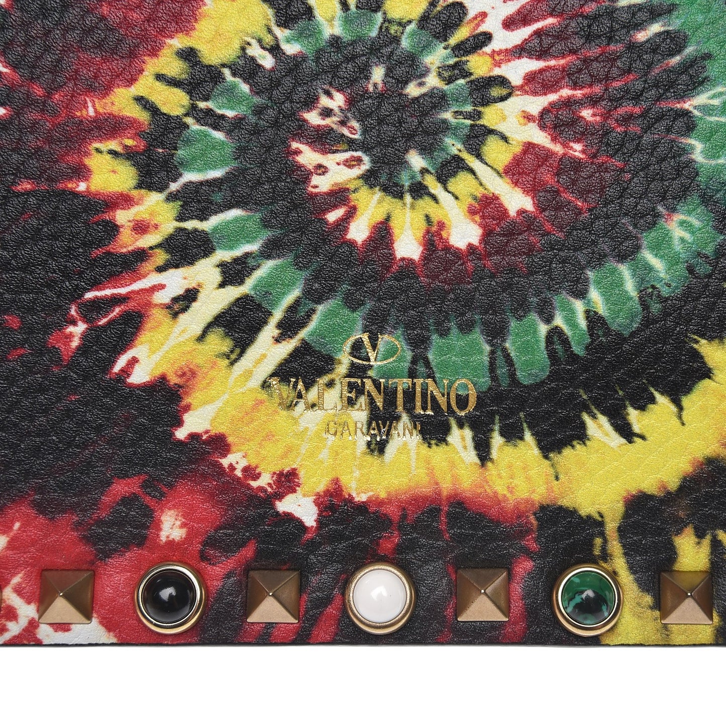 Pebbled Calfskin Tie Dye Rockstud Rolling Wristlet Clutch Multicolor