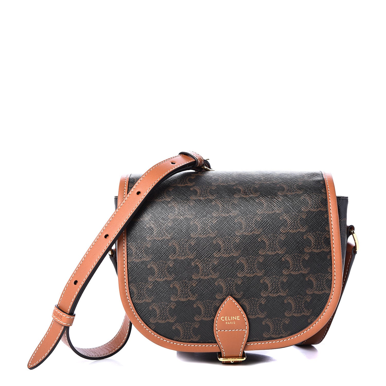 Celine Triomphe Canvas Medium Folco Bag Tan 1 of 10