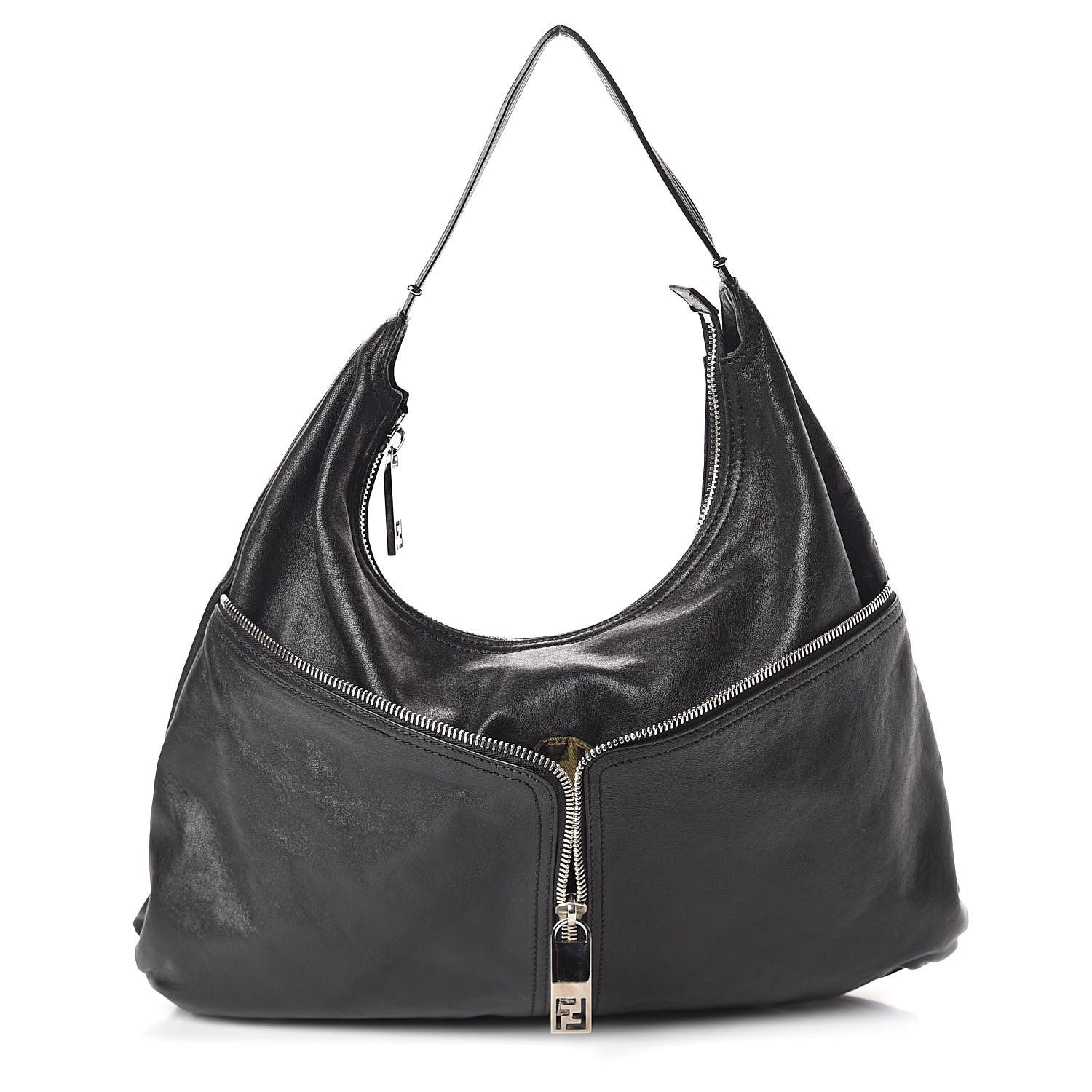 Fendi Sheepskin Zipper Hobo Black 1 of 9