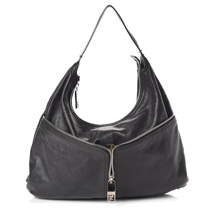 Fendi Sheepskin Zipper Hobo Black 1 of 9