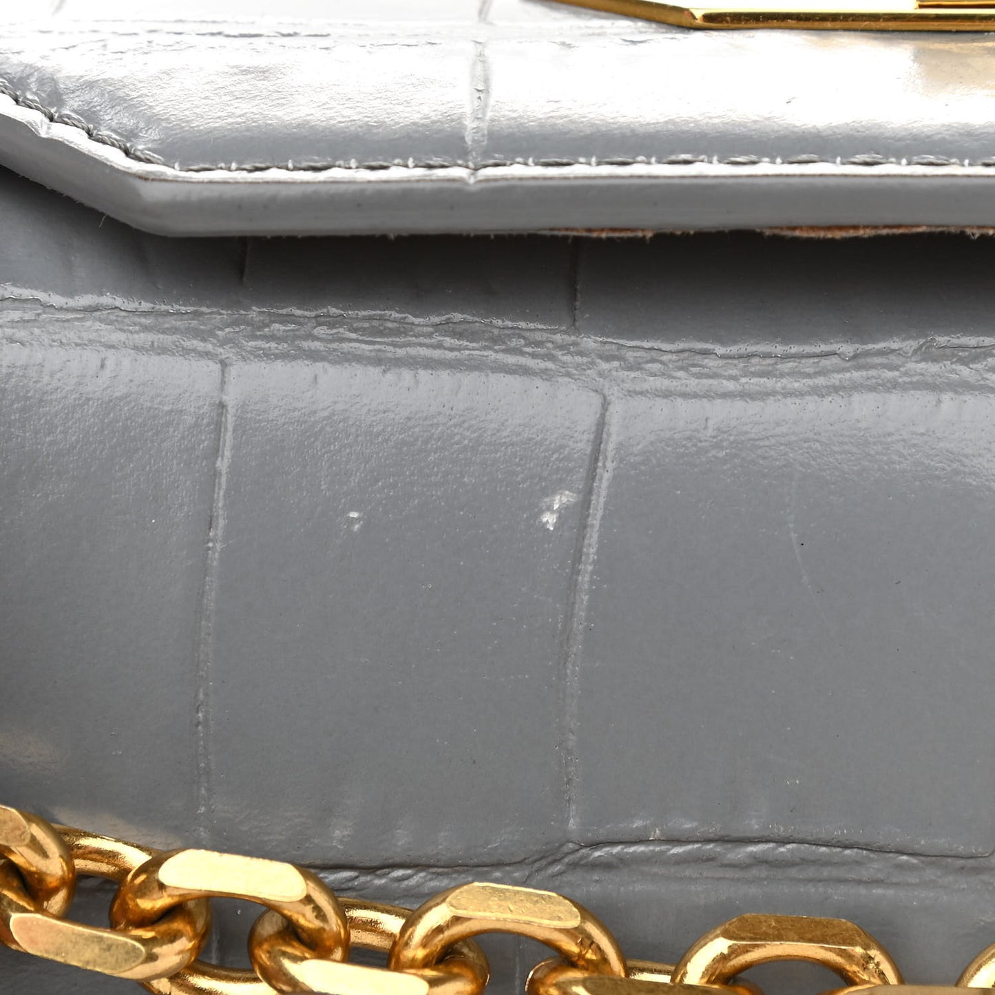Calfskin Crocodile Embossed Box Shoulder Bag 16 Grey