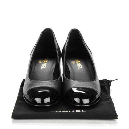 Chanel Lambskin Patent Cap Toe Low Heel Chain Pumps 39 Black 8 of 8