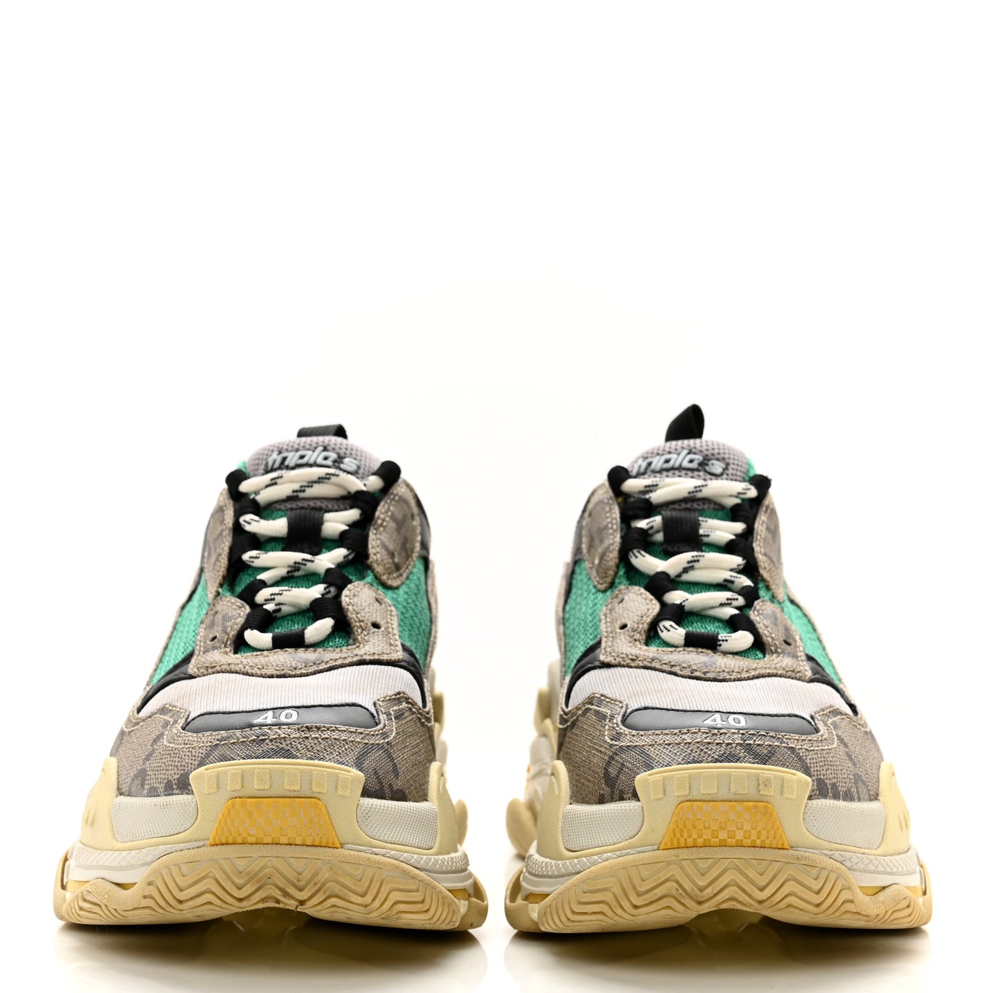 X GUCCI Maxi GG Supreme Monogram Womens Triple S Sneakers 40 Beige Ebony Black Green