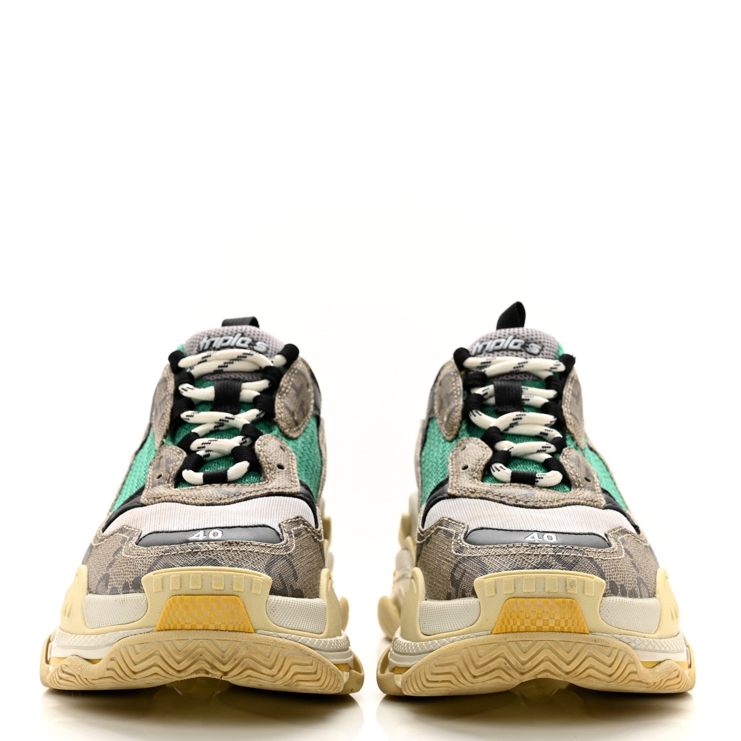 Balenciaga X GUCCI Maxi GG Supreme Monogram Womens Triple S Sneakers 40 Beige Ebony Black Green 2 of 8