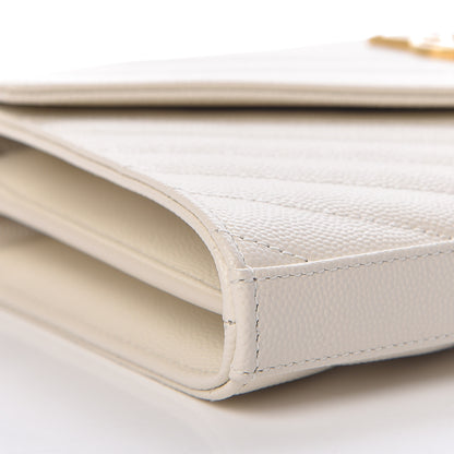 Saint Laurent Grain De Poudre Matelasse Chevron Monogram Chain Wallet Porcellana 9 of 11