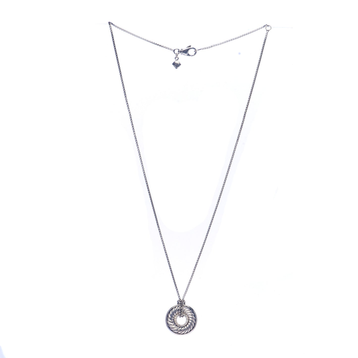 Sterling Silver Diamond Sculpted Cable Disc Necklace