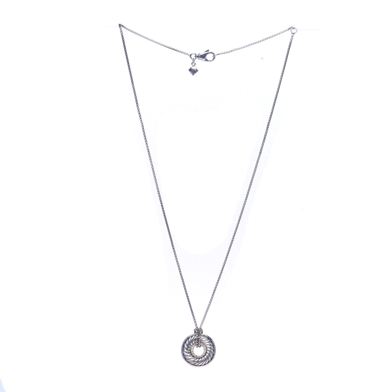 David Yurman Sterling Silver Diamond Sculpted Cable Disc Necklace 3 of 6