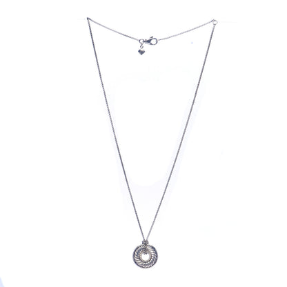 David Yurman Sterling Silver Diamond Sculpted Cable Disc Necklace 3 of 6