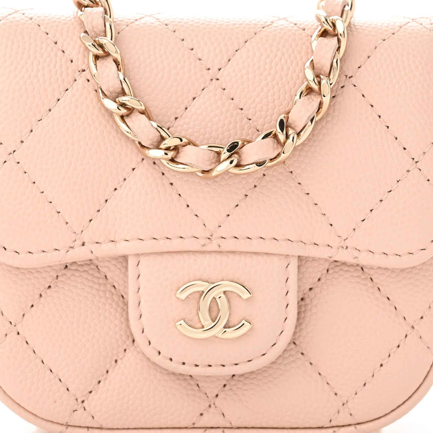Caviar Quilted Mini Clutch With Chain Light Beige