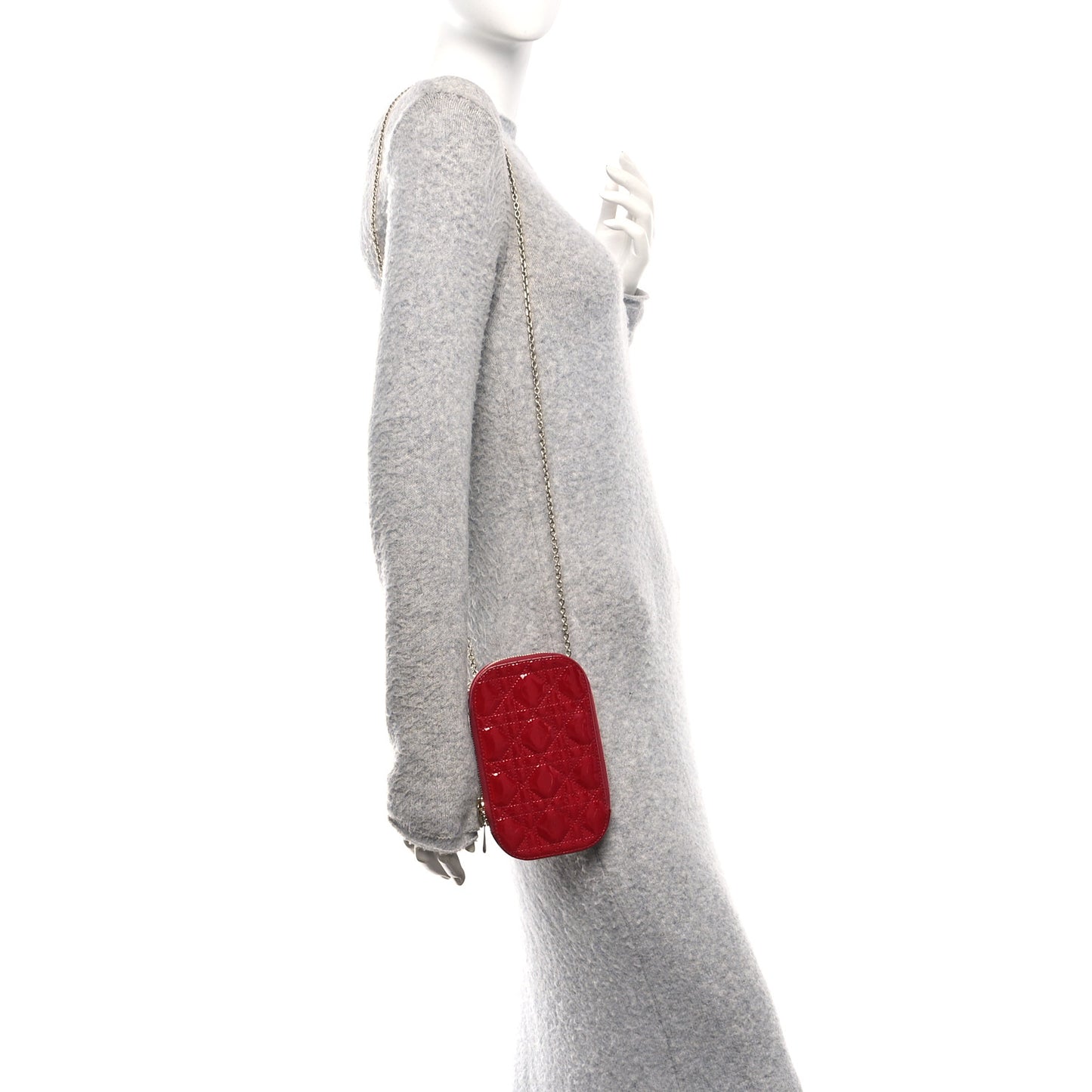 Patent Cannage Lady Dior Phone Holder Red