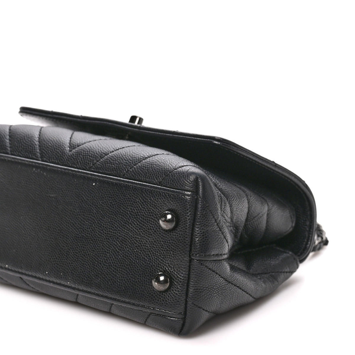 Caviar Chevron Quilted Extra Mini Coco Handle Flap So Black