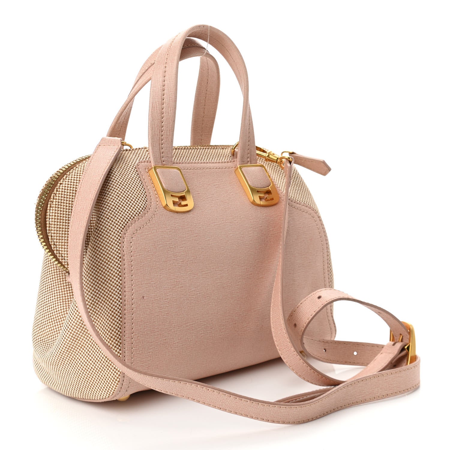 Fendi Vitello Elite Canvas Small Chameleon Tote Beige Cipria 3 of 12