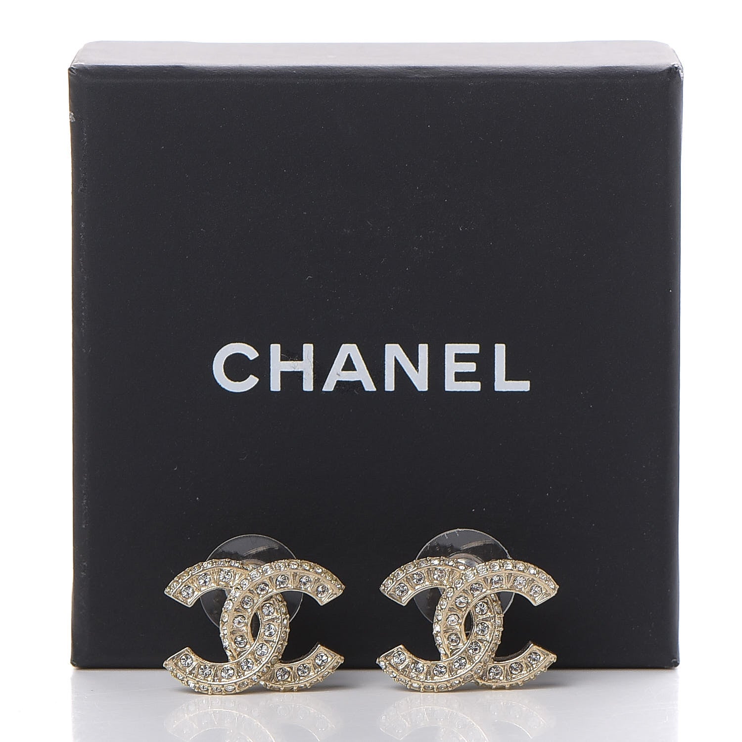 Chanel Crystal Timeless CC Earrings Light Gold 5 of 5