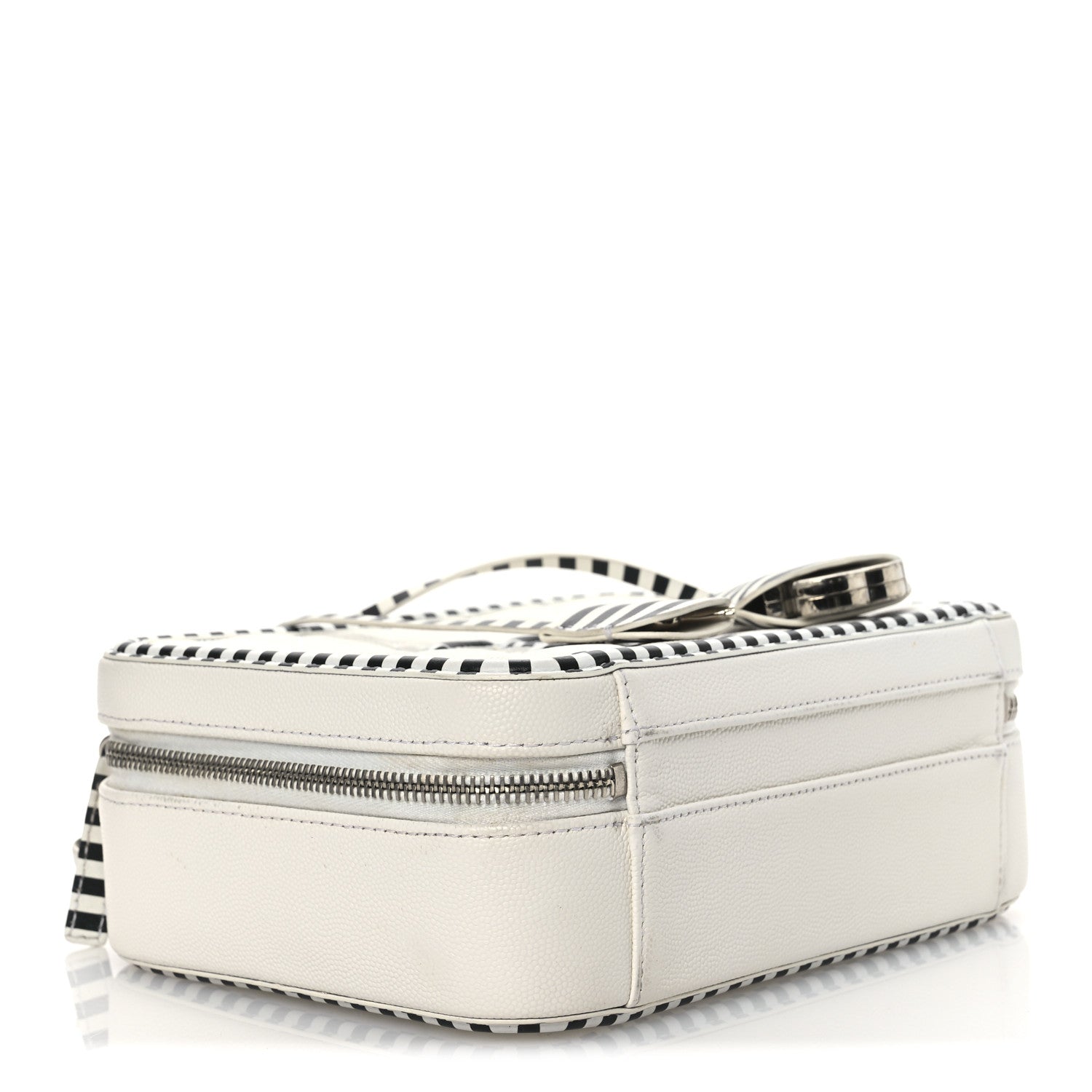 Chanel Caviar Quilted Striped Medium CC Filigree Vanity Case White Black 4 of 13