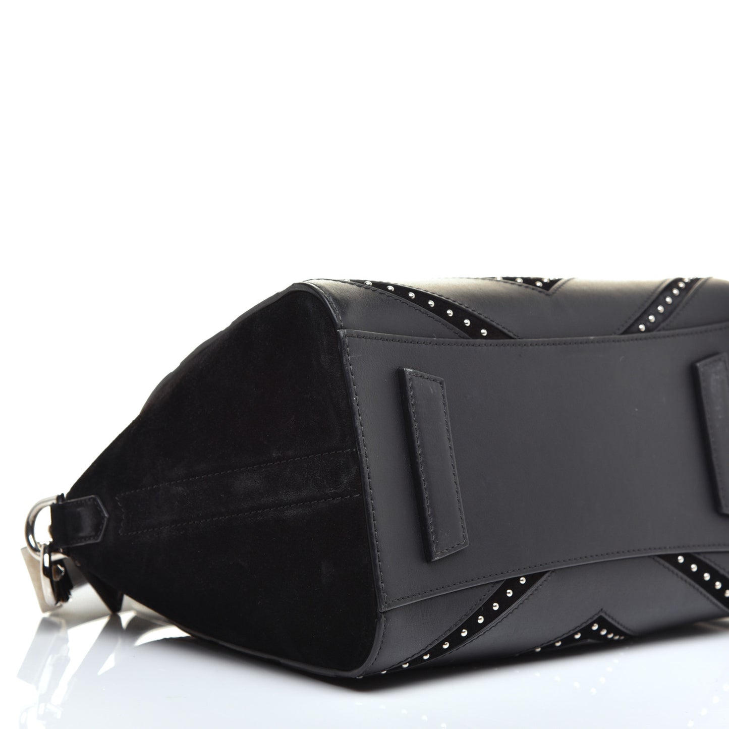 Calfskin Suede Small Studded Chevron Antigona Black