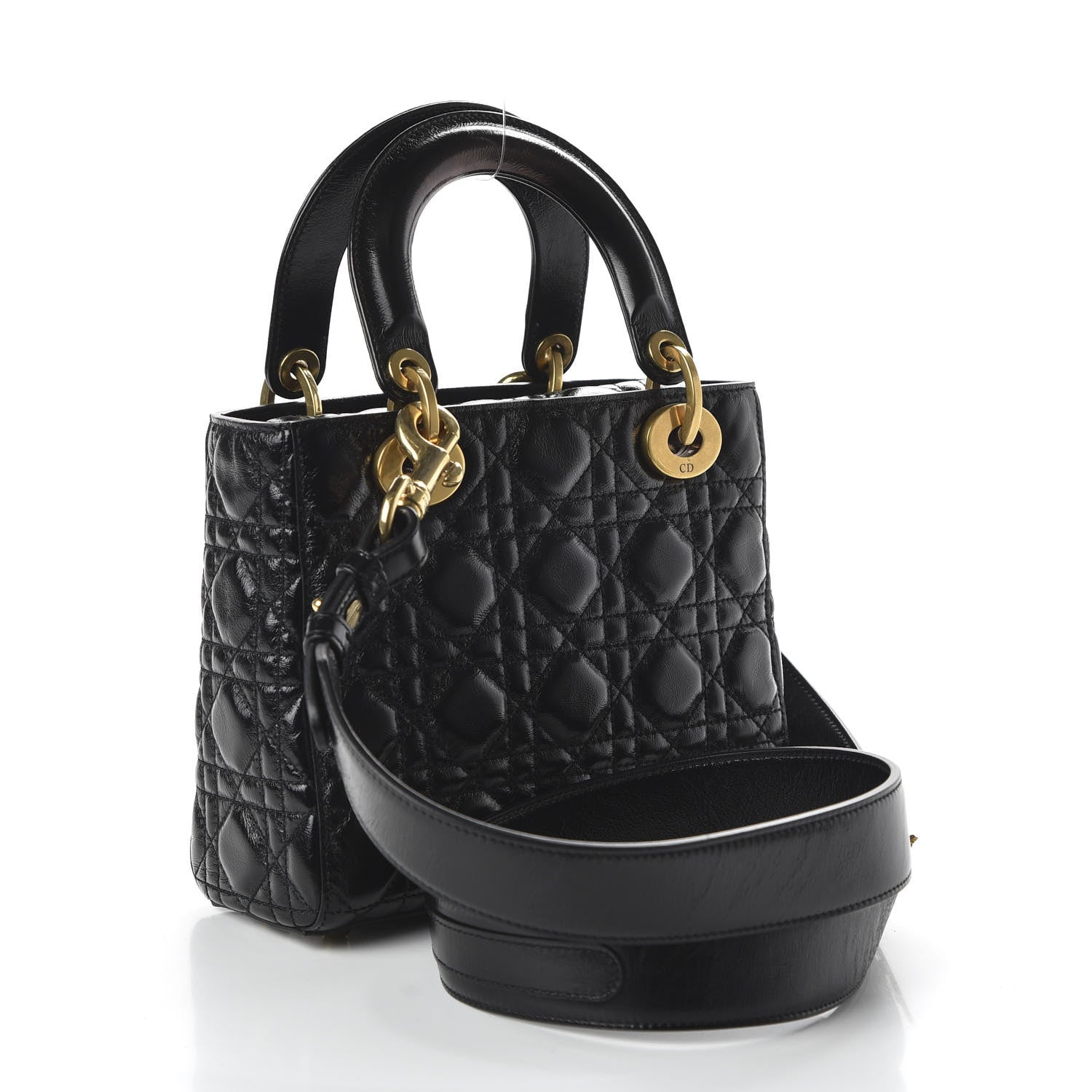 Christian Dior Crinkled Patent Cannage Small Lucky Badges My Lady Dior Black 3 of 9