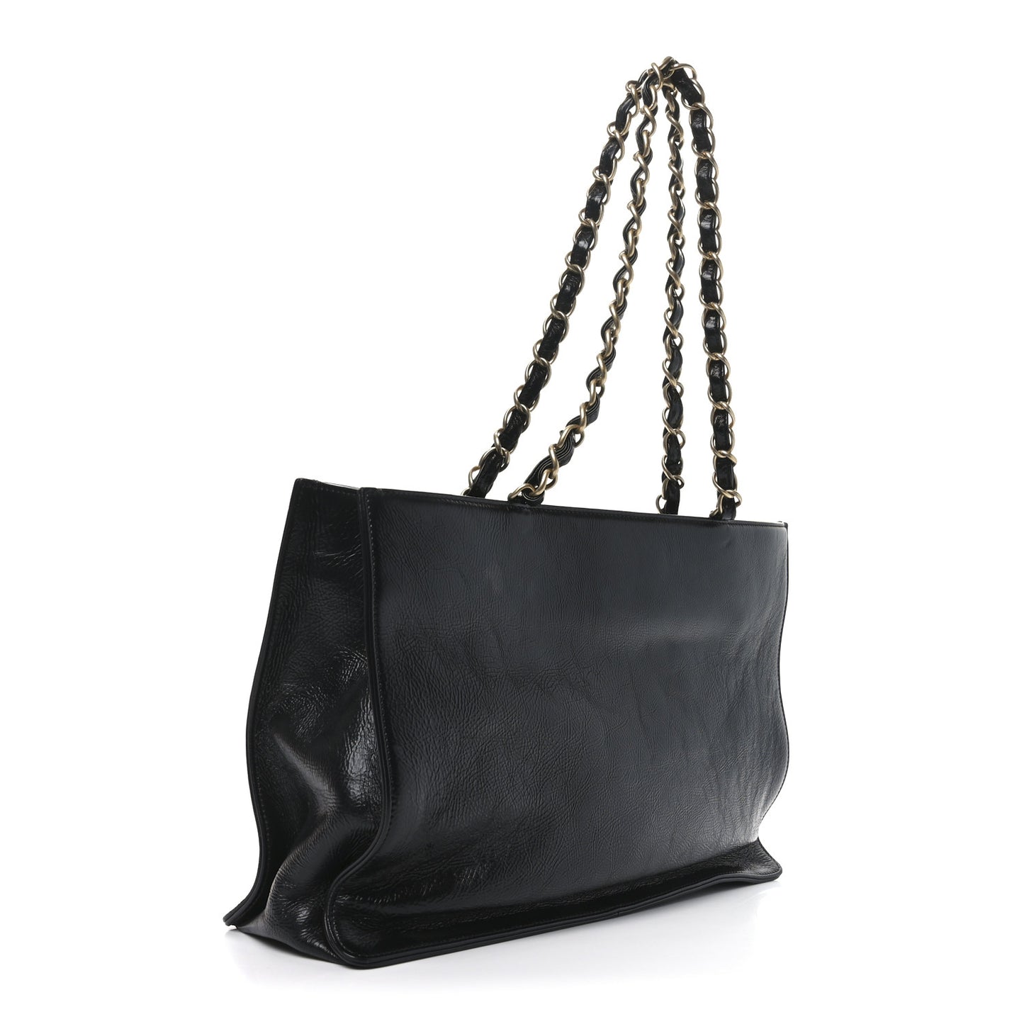 Glazed Aged Calfskin CC Tote Black