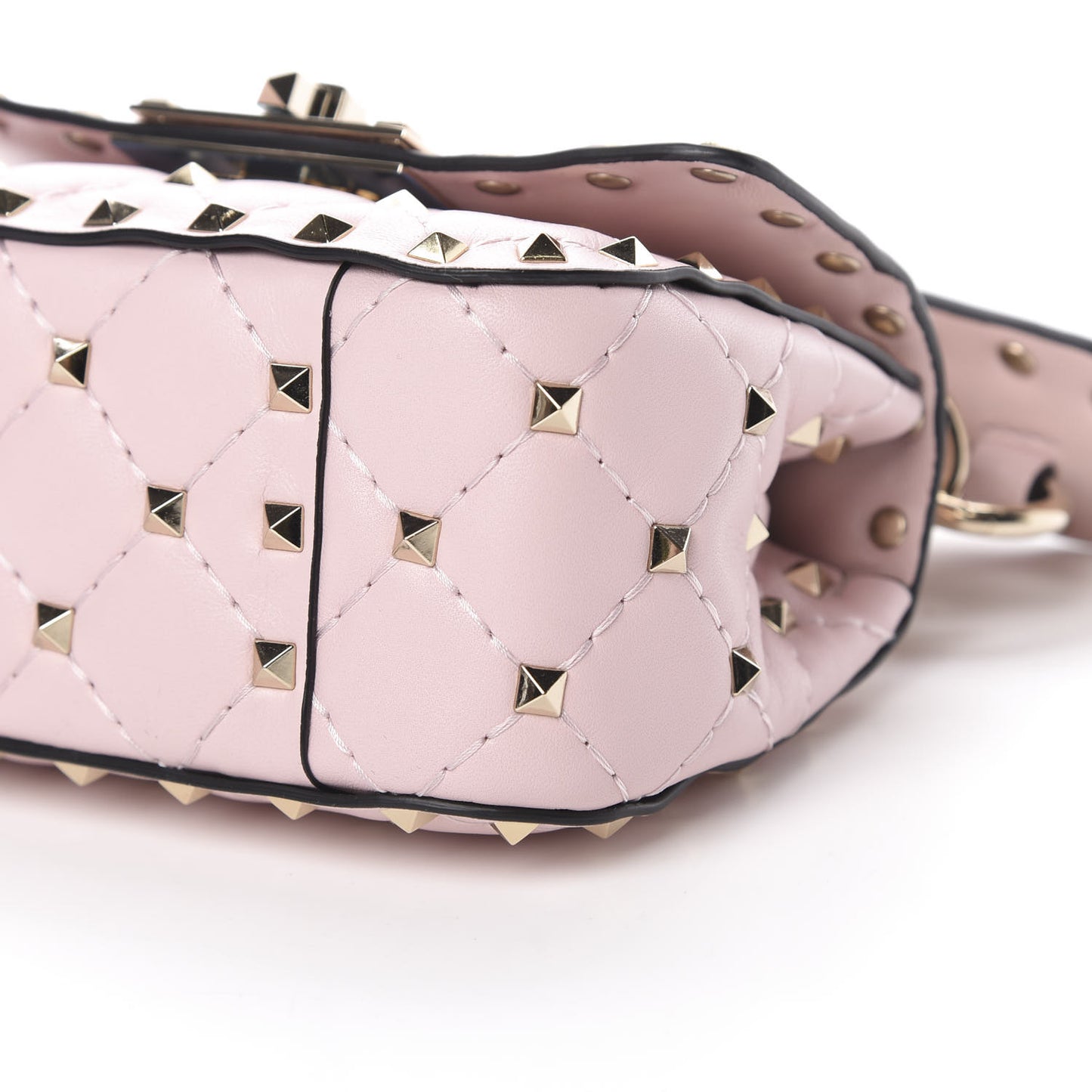 Nappa Micro Rockstud Spike Shoulder Bag Rose Quartz