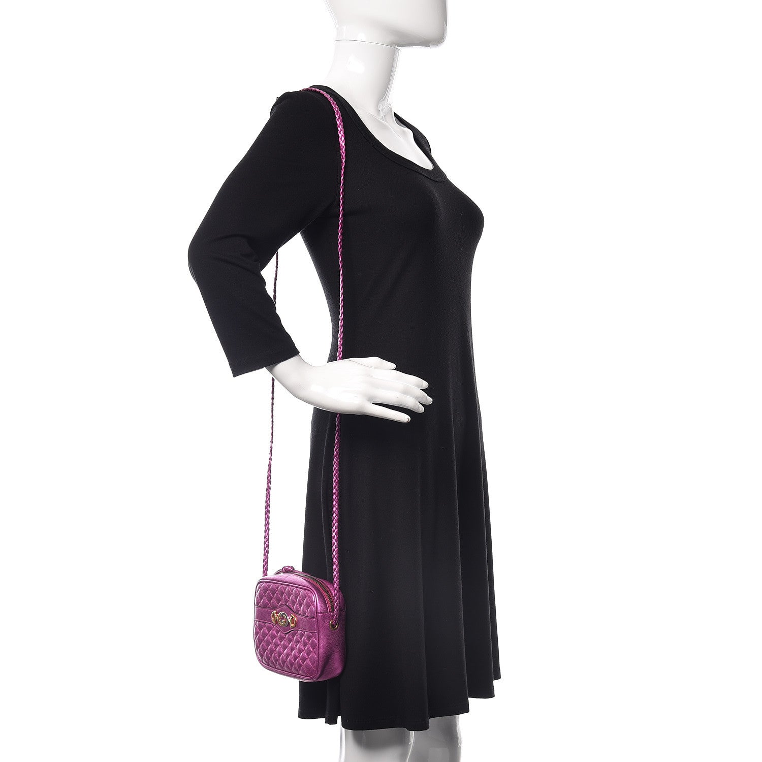 Gucci Laminated Nappa Trapuntata Mini Zumi Shoulder Bag Fuxia 2 of 9