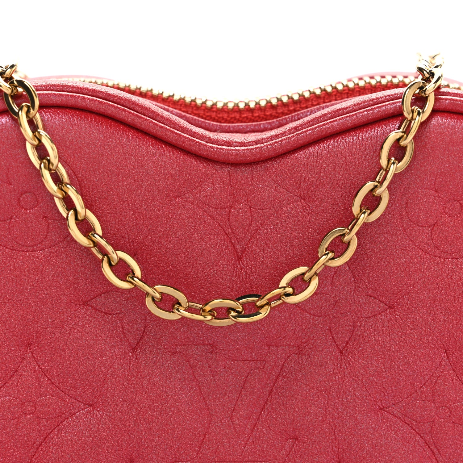 Louis Vuitton Lambskin Embossed Monogram Fall In Love Sac Coeur Heart Chain Bag Lipstick Red 7 of 9