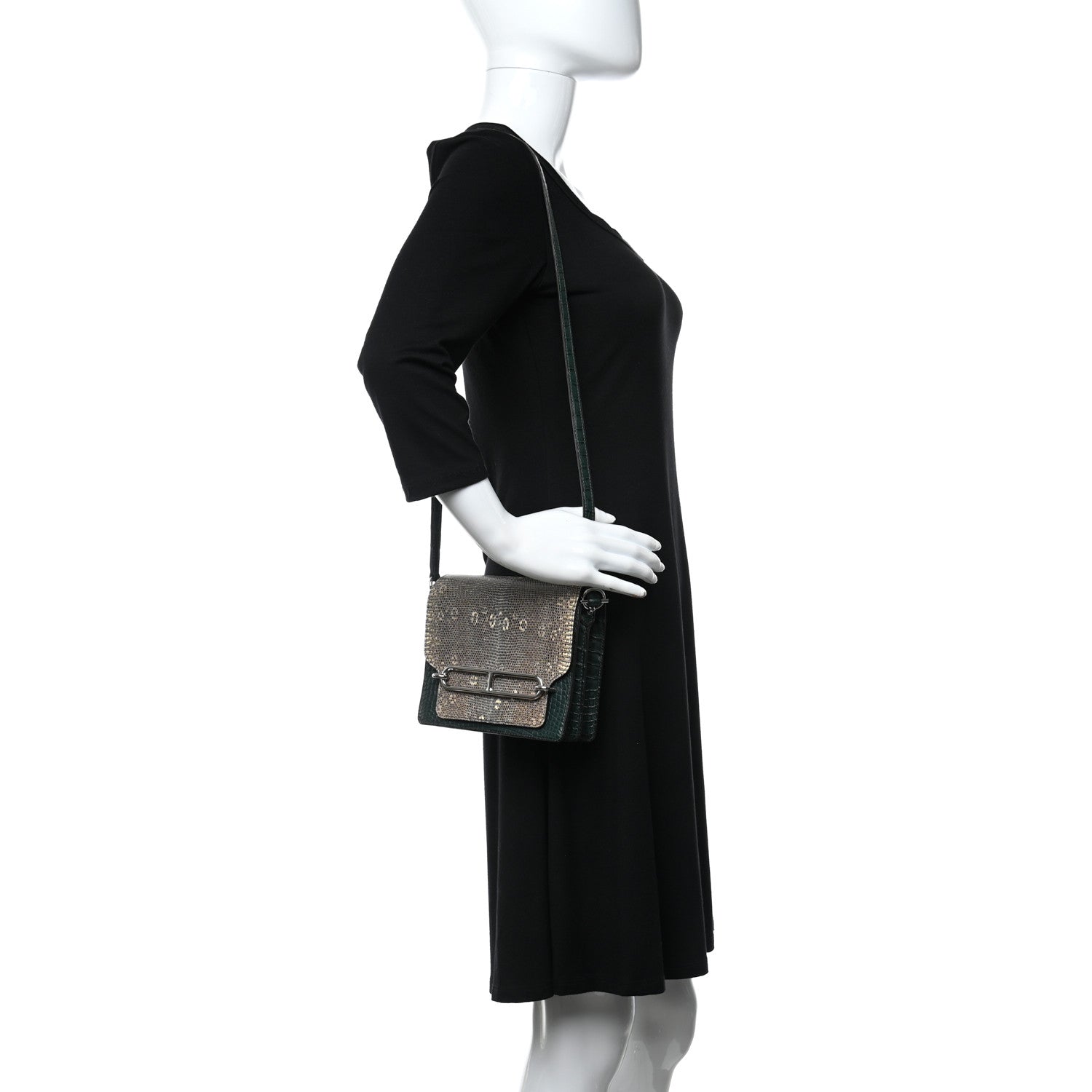 Hermes Matte Alligator Lizard Mini Sac Roulis Ombre Vert Fonce 2 of 9