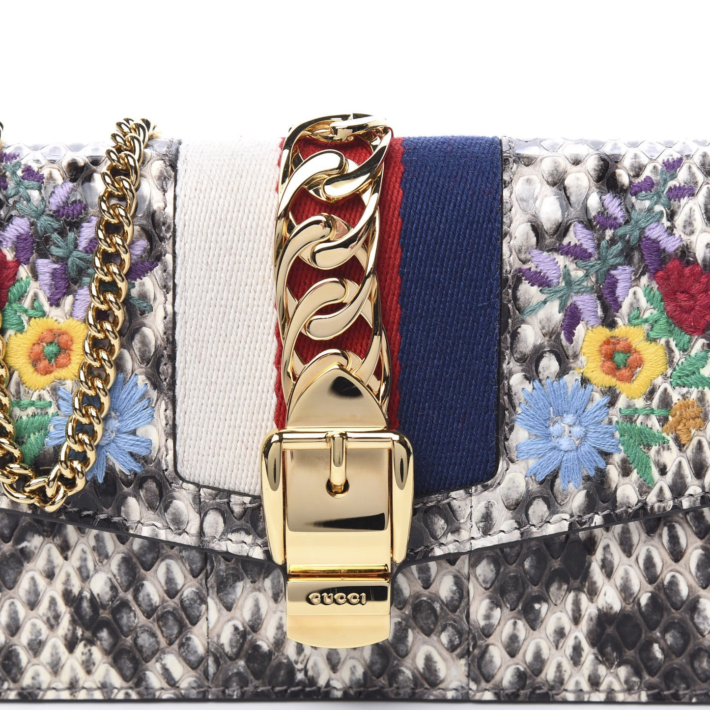 Snakeskin Floral Embroidered Super Mini Sylvie Chain Shoulder Bag