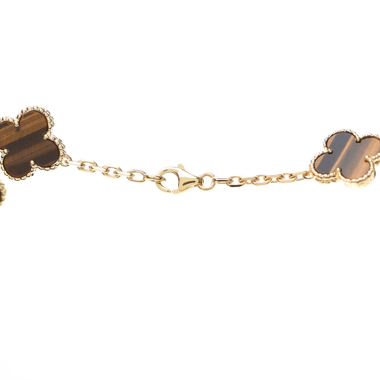 Van Cleef & Arpels 18K Yellow Gold Tiger Eye 10 Motifs Vintage Alhambra Necklace 4 of 7