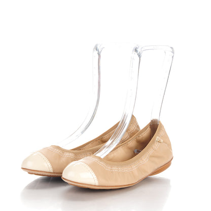 Chanel Lambskin Patent CC Elastic Cap Toe Ballerina Flats 37.5 Light Beige 2 of 6